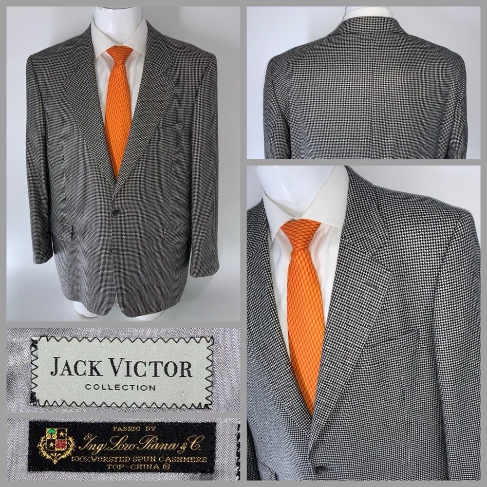Jack Victor Loro Piana Blazer 44R 100% Cashmere Houndstooth 2B 2V Canada YGI R5-